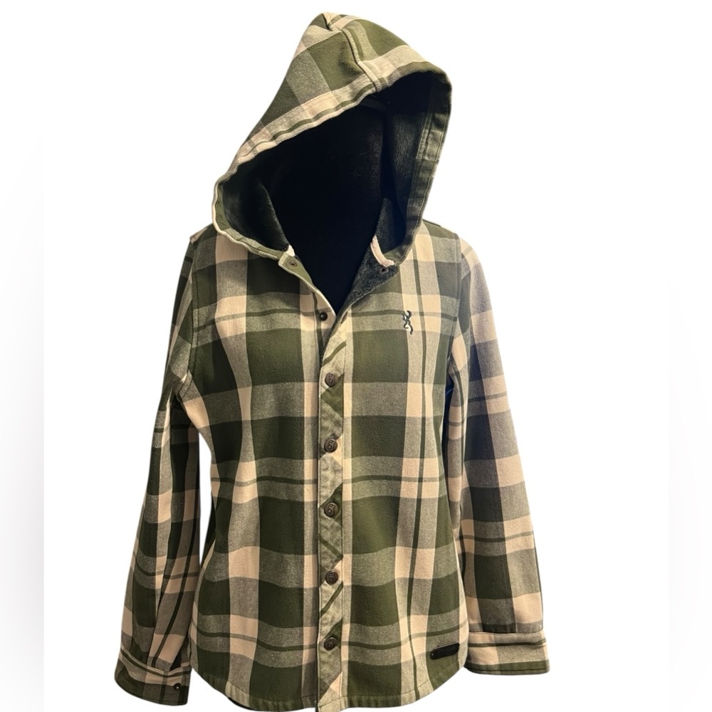 Browning Green Beige Plaid Flannel Hoodie S